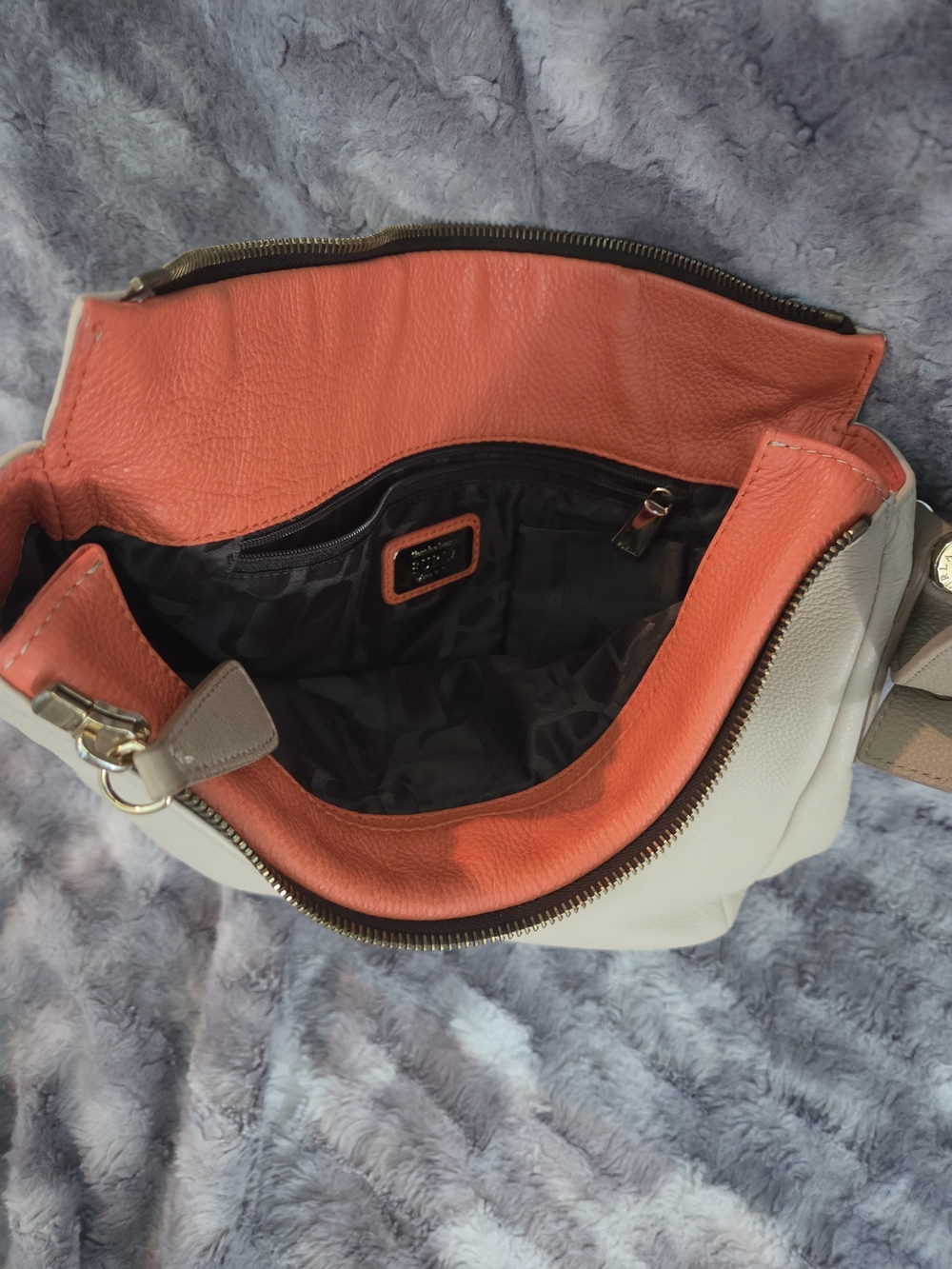 Authentic Furla Tan Leather Shoulder Bag Multi Zip Crossbody Purse - Picture 6 of 15